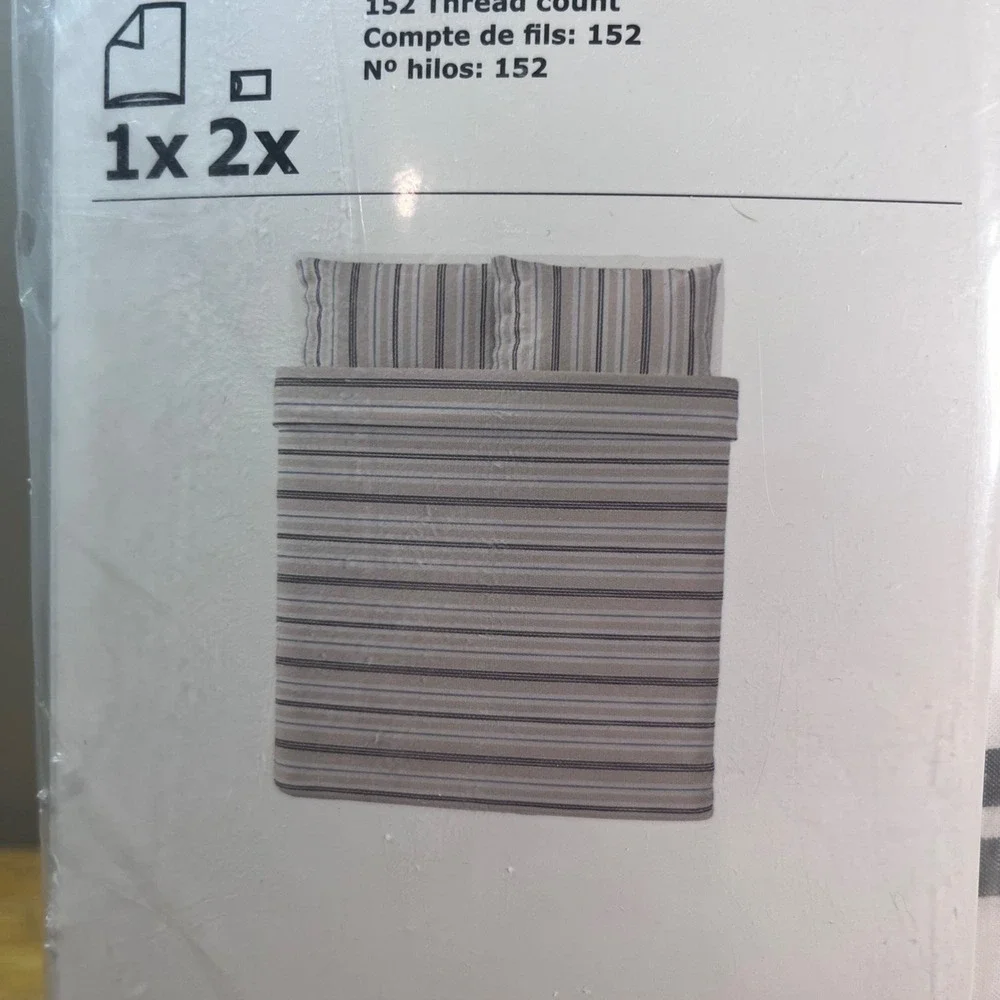 IKEA Smalstakra Duvet Cover Set Full Queen Blue Beige White Striped 004.435.02